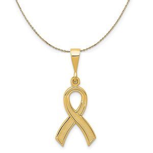 14k Yellow Gold Polished and Satin Awareness Ribbon Necklace - 20 Inch